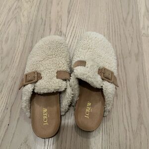 J. Crew Tan and Cream Fuzzy Slippers